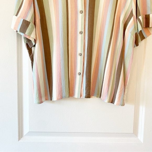 TORRID Slub Button Up Striped Short Sleeve Beach Shirt - Picture 7 of 11